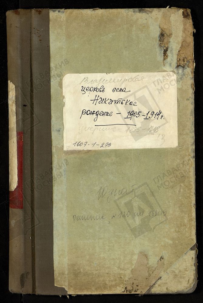 МЕТРИЧЕСКИЕ КНИГИ, МОСКОВСКАЯ ГУБЕРНИЯ, БРОННИЦКИЙ УЕЗД, ВЛАДИМИРСКОЙ ЦЕРКВИ СЕЛА НИКИТСКОГО, ТОЛЬКО ЧАСТЬ I И III. – Титульная страница единицы хранения