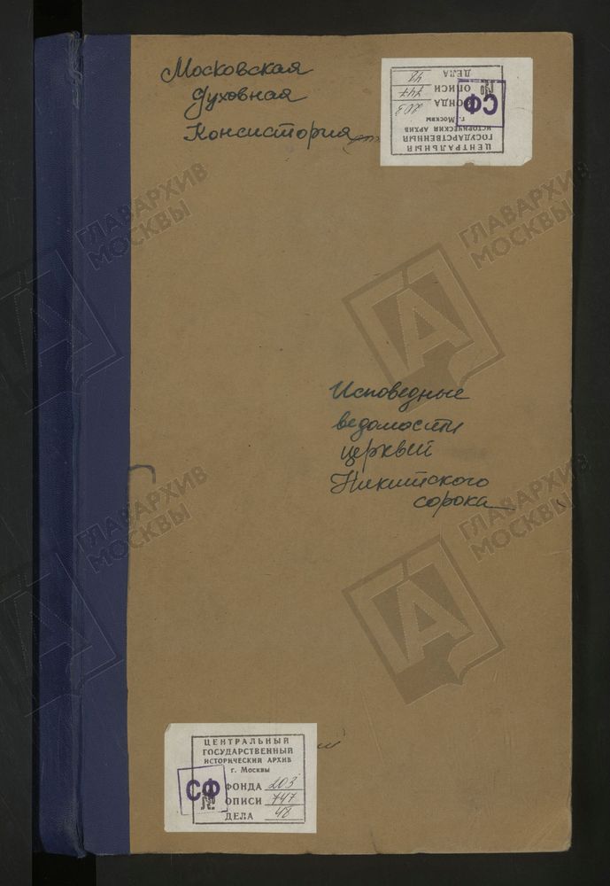 Исповедные ведомости, г. Москва, Никитский сорок, Церкви Никитского сорока – Титульная страница единицы хранения