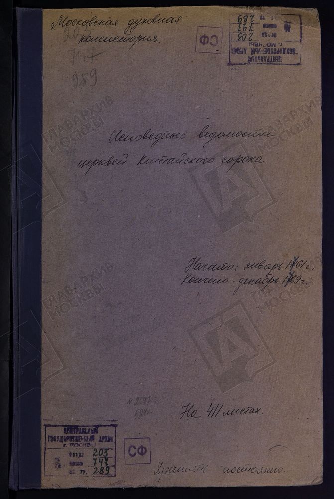 Исповедные ведомости, г. Москва, Китайский сорок, Церкви Китайского сорока – Титульная страница единицы хранения