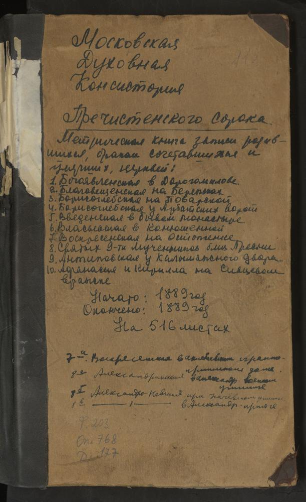 МЕТРИЧЕСКИЕ КНИГИ, МОСКВА, ПРЕЧИСТЕНСКИЙ СОРОК, ЦЕРКОВЬ СВ. АЛЕКСАНДРА НЕВСКОГО В АЛЕКСАНДРОВСКОМ ПРИЮТЕ. ЦЕРКОВЬ СВ. АЛЕКСАНДРА НЕВСКОГО ПРИ УСАЧЕВСКОМ ЧЕРНЯВСКОМ УЧИЛИЩЕ. ЦЕРКОВЬ СВ. АЛЕКСАНДРЫ ЦАРИЦЫ ПРИ АЛЕКСАНДРОВСКОМ ВОЕННОМ УЧИЛИЩЕ....