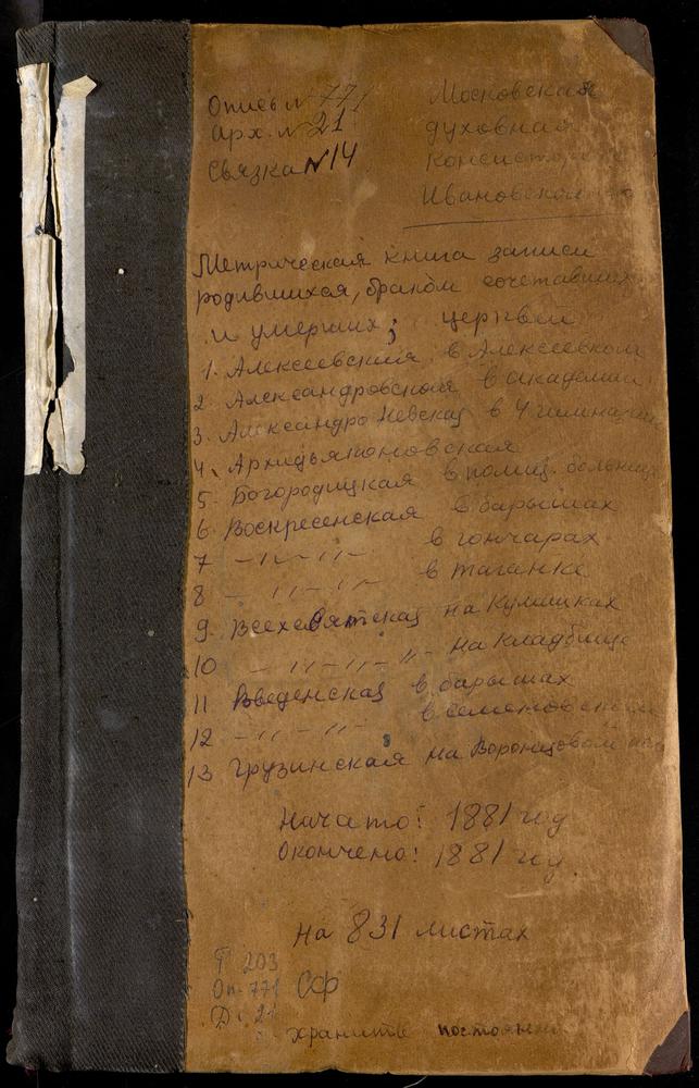 МЕТРИЧЕСКИЕ КНИГИ, МОСКВА, ИВАНОВСКИЙ СОРОК, ЦЕРКОВЬ ВВЕДЕНСКАЯ В БАРАШАХ. ЦЕРКОВЬ ВВЕДЕНСКАЯ В СЕМЕНОВСКОМ. ЦЕРКОВЬ СВ. АЛЕКСАНДРА НЕВСКОГО В 3-ЕМ КАДЕТСКОМ КОРПУСЕ. ЦЕРКОВЬ СВ. АЛЕКСАНДРА НЕВСКОГО В ПРАКТИЧЕСКОЙ АКАДЕМИИ. ЦЕРКОВЬ СВ....