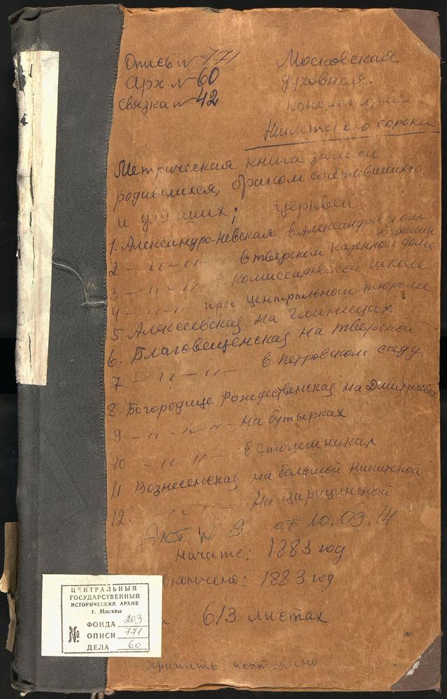 МЕТРИЧЕСКИЕ КНИГИ, МОСКВА, НИКИТСКИЙ СОРОК, ЦЕРКОВЬ СВ. АЛЕКСАНДРА НЕВСКОГО В КОМИССАРОВСКОМ ТЕХНИЧЕСКОМ УЧИЛИЩЕ. ЦЕРКОВЬ СВ. АЛЕКСАНДРА НЕВСКОГО В ПЕРЕСЫЛЬНОЙ ТЮРЬМЕ. ЦЕРКОВЬ СВ. АЛЕКСАНДРА НЕВСКОГО В ТВЕРСКОМ КАЗЕННОМ ДОМЕ. ЦЕРКОВЬ СВ....