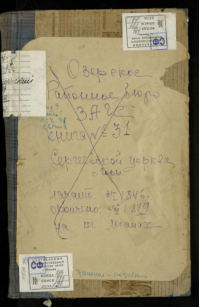 МЕТРИЧЕСКИЕ КНИГИ, МОСКОВСКАЯ ГУБЕРНИЯ, КОЛОМЕНСКИЙ УЕЗД, ЦЕРКОВЬ ПРЕПОДОБНОГО СЕРГИЯ РАДОНЕЖСКОГО СЕЛА ГОР – Титульная страница единицы хранения