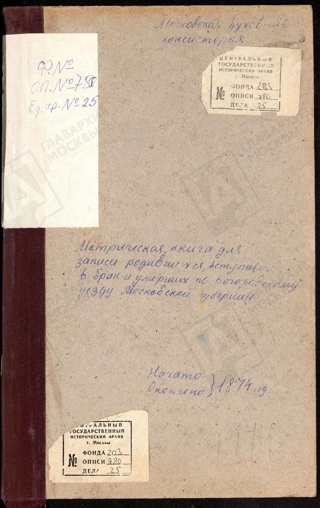 МЕТРИЧЕСКИЕ КНИГИ, МОСКОВСКАЯ ГУБЕРНИЯ, БОГОРОДСКИЙ УЕЗД, ДУШЕНОВО СЕЛО, ТИХВИНСКОЙ БМ ЦЕРКОВЬ. ГУСЛИЦЫ СЕЛО, ВОСКРЕСЕНСКАЯ ЦЕРКОВЬ. ЖЕГАЛОВО СЕЛО, СВ. НИКОЛАЯ ЧУДОТВОРЦА ЦЕРКОВЬ. ЗЮЗИНО СЕЛО, РОЖДЕСТВА БОГОРОДИЦЫ ЦЕРКОВЬ. НИКОЛЬСКОЕ-ЗДЕХОВО...