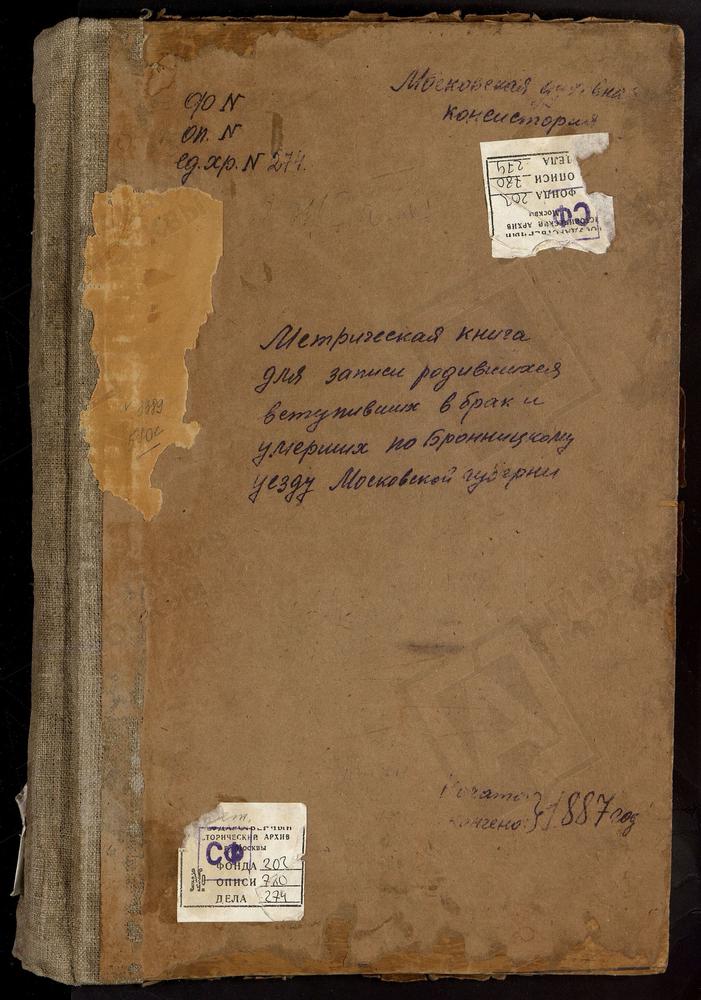 МЕТРИЧЕСКИЕ КНИГИ, МОСКОВСКАЯ ГУБЕРНИЯ, БРОННИЦКИЙ УЕЗД, ПОГОСТ БУРХИНО, СВ. ИЛЬИ ПРОРОКА ЦЕРКОВЬ. ВЕЛИНО СЕЛО, ПОКРОВСКАЯ ЦЕРКОВЬ. ВИШНЯКОВО СЕЛО, РОЖДЕСТВА ХРИСТОВА ЦЕРКОВЬ. ВЕРТКОВО СЕЛО, СПАССКАЯ ЦЕРКОВЬ. ВОСКРЕСЕНСКОЕ СЕЛО, ВОСКРЕСЕНСКАЯ...