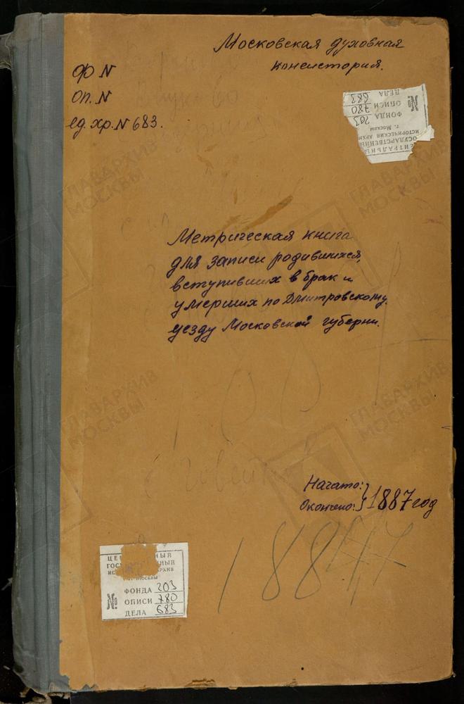 МЕТРИЧЕСКИЕ КНИГИ, МОСКОВСКАЯ ГУБЕРНИЯ, ДМИТРОВСКИЙ УЕЗД, ВОРОНОВО СЕЛО, РОЖДЕСТВА БОГОРОДИЦЫ ЦЕРКОВЬ. ВНУКОВО СЕЛО, ТРОИЦКАЯ ЦЕРКОВЬ. ВЕДЕРНИЦЫ СЕЛО, СПАССКАЯ ЦЕРКОВЬ. ГОРОДОК СЕЛО, ПРЕОБРАЖЕНСКАЯ ЦЕРКОВЬ. ГОРБУНОВО СЕЛО, СВ. АЛЕКСИЯ...