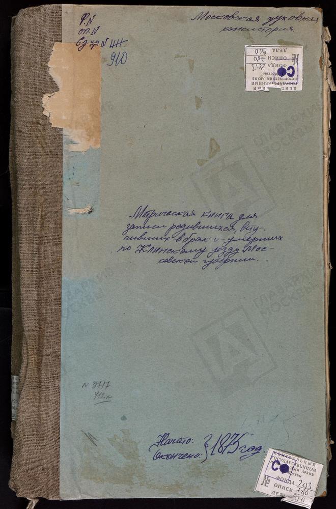 Метрические книги, Московская губерния, Клинский уезд, Село Покровское под Рогачевым, церковь Покровская. Село Покровское, церковь Покровская. Село Поджигородово, церковь св. Михаила Архангела. Погост Пречистенский на реке Лутосне, церковь...