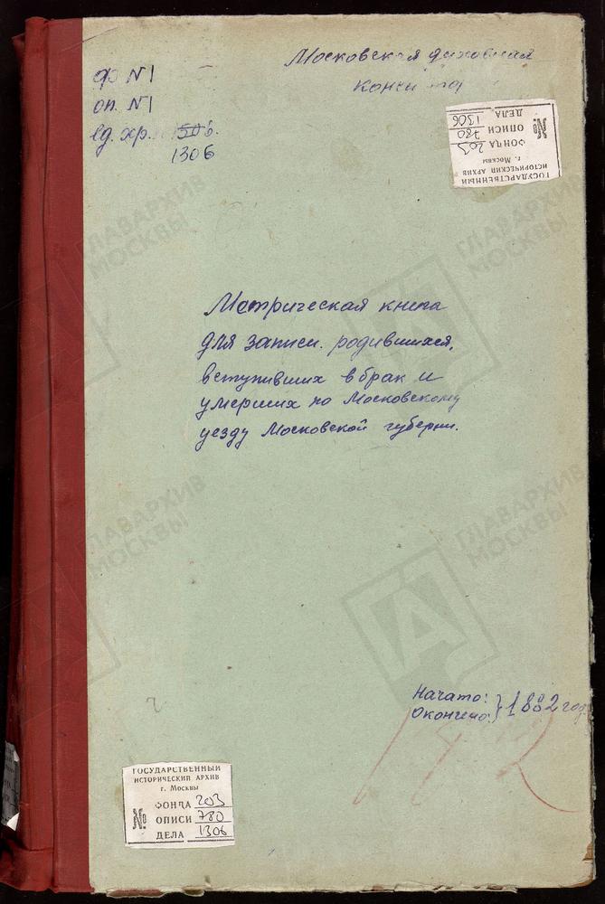 МЕТРИЧЕСКИЕ КНИГИ, МОСКОВСКАЯ ГУБЕРНИЯ, МОСКОВСКИЙ УЕЗД, ЧЕРКИЗОВО СЕЛО, РОЖДЕСТВА ХРИСТОВА ЦЕРКОВЬ. ЧЕРКИЗОВО СЕЛО, СВ. ИЛЬИ ПРОРОКА ЦЕРКОВЬ (БЕЗ ТИТУЛА, ТИТУЛ В ДЕЛЕ 824) – Титульная страница единицы хранения