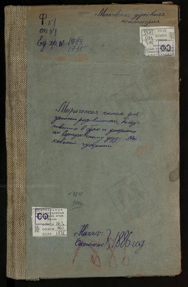 МЕТРИЧЕСКИЕ КНИГИ, МОСКОВСКАЯ ГУБЕРНИЯ, СЕРПУХОВСКОЙ УЕЗД, БОГОРОДСКОЕ-ДУБНА СЕЛО, ВЛАДИМИРСКОЙ БМ ЦЕРКОВЬ. ИГНАТЬЕВО СЕЛО, СВ. МИХАИЛА АРХАНГЕЛА ЦЕРКОВЬ, ИЛЬИНСКОЕ-СКУЛЬНЕВО СЕЛО, СВ. ИЛЬИ ПРОРОКА ЦЕРКОВЬ. ИВАНОВСКОЕ СЕЛО, СВ. ИОАННА...