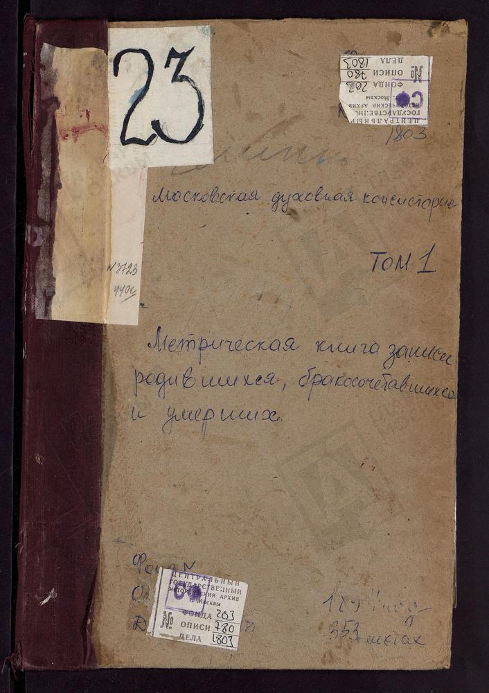 Метрические книги, Московская губерния, Богородский уезд, Глинково село, Св. Иоанна Богослова церковь. Гребнево село, Гребневской Божьей Матери церковь. Гуслицы село, Воскресенская церковь. – Титульная страница единицы хранения