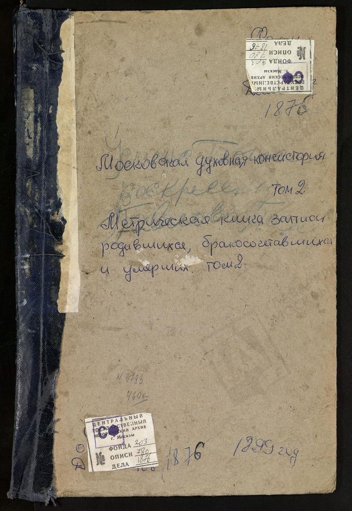 Метрические книги, Московская губерния, Богородский уезд, Богословское село, Успенская церковь. Воскресенское село, Покровская церковь. Павловский Посад город, Воскресенская церковь. [Комментарии пользователей: г. Павловский Посад - 144 с.] –...