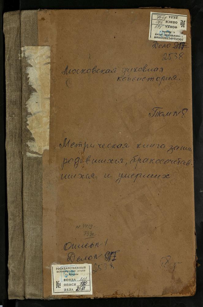 Метрические книги, Московская губерния, Коломенский уезд, Возцы село, Св. Григория Богослова церковь. Гололобово село, Рождества Христова церковь. Голочелово село, Троицкая церковь. Горностаево село, Владимирской БМ церковь. Городищи село,...