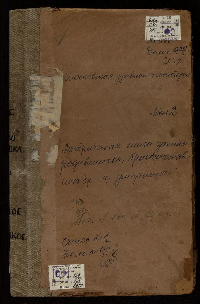 Метрические книги, Московская губерния, Коломенский уезд, Авдулово село, Покровская церковь. Аксиньино село, Св. Николая Чудотворца церковь. Алексеевское Большое село, Успенская церковь. Алексеевское Малое село, Св. Ильи Пророка церковь....