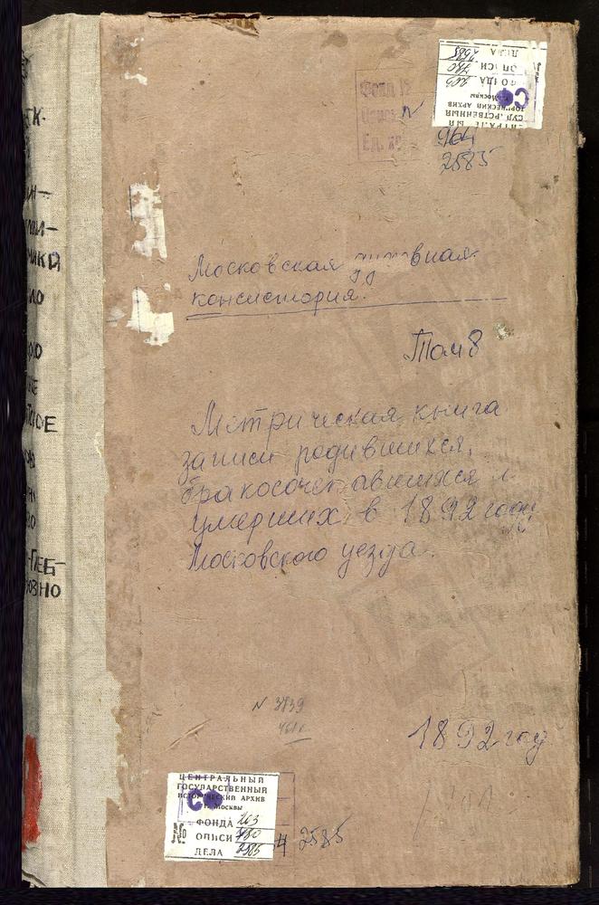 Метрические книги, Московская губерния, Московский уезд, Владыкино село, Рождества Богородицы церковь. Влахернское-Кузьминки село, Влахернской БМ церковь. Волынское село, Спасская церковь. Воронцово село, Троицкая церковь. Всехсвятское село,...