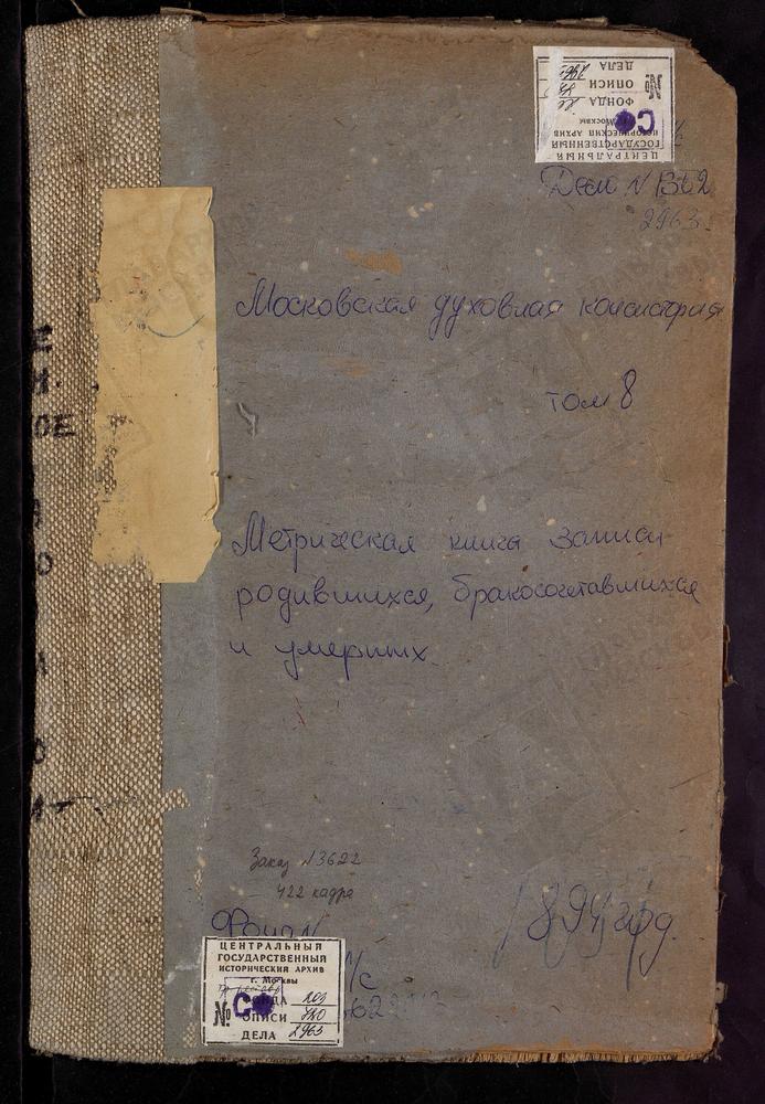 Метрические книги, Московская губерния, Серпуховский уезд, БОГОРОДСКОЕ-КИШКИНО СЕЛО, КАЗАНСКОЙ БМ ЦЕРКОВЬ. ИЛЬИНСКОЕ-ВОСКРЕСЕНСКОЕ СЕЛО, ПОКРОВСКАЯ ЦЕРКОВЬ. КАМЕНИЩИ СЕЛО, РОЖДЕСТВА ХРИСТОВА ЦЕРКОВЬ. КАПУСТИНО СЕЛО, СВ. ГЕОРГИЯ ЦЕРКОВЬ....