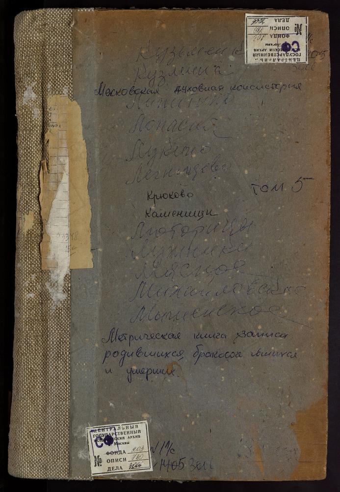 Метрические книги, Московская губерния, Серпуховский уезд, ВОЗДВИЖЕНСКОЕ-ЛУКИНО СЕЛО, КРЕСТОВОЗДВИЖЕНСКАЯ ЦЕРКОВЬ. КАМЕНИЩИ СЕЛО, РОЖДЕСТВА ХРИСТОВА ЦЕРКОВЬ. КРЮКОВО СЕЛО, СВ. НИКОЛАЯ ЧУДОТВОРЦА ЦЕРКОВЬ. КУЗМЕНКИ СЕЛО, УСПЕНСКАЯ ЦЕРКОВЬ....