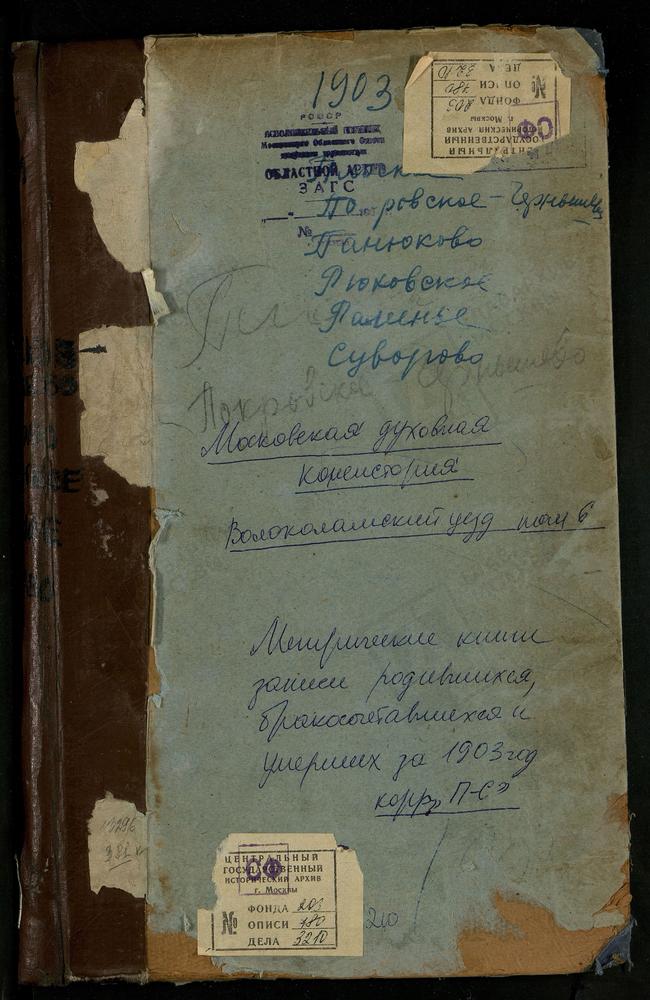 Метрические книги, Московская губерния, Волоколамский уезд, Панюково село, Рождества Богородицы церковь. Плоское село, Св. Николая Чудотворца церковь. Покровское-Чернышево село, Покровская церковь. Раменье село, Воскресенская церковь....