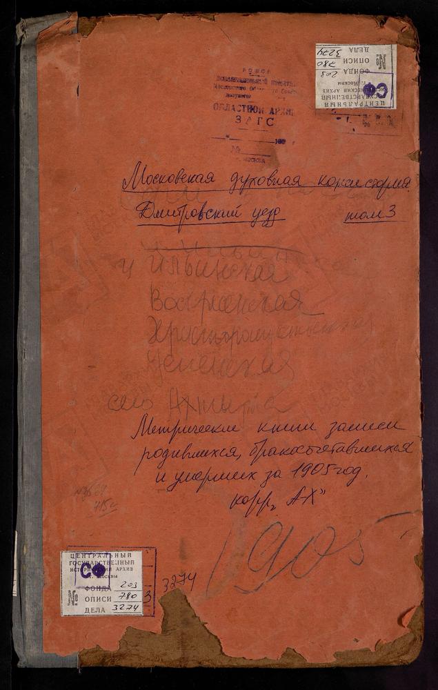 Метрические книги, Московская губерния, Дмитровский уезд, АХТЫРКИ СЕЛО, АХТЫРСКОЙ БМ ЦЕРКОВЬ. СЕРГИЕВ ПОСАД Г., УСПЕНСКАЯ В КЛЕМЕНТЬЕВЕ ЦЕРКОВЬ. СЕРГИЕВ ПОСАД Г., СВ. ИЛЬИ ПРОРОКА ЦЕРКОВЬ. СЕРГИЕВ ПОСАД Г., ВОСКРЕСЕНСКАЯ ЦЕРКОВЬ В КОКУЕВО....