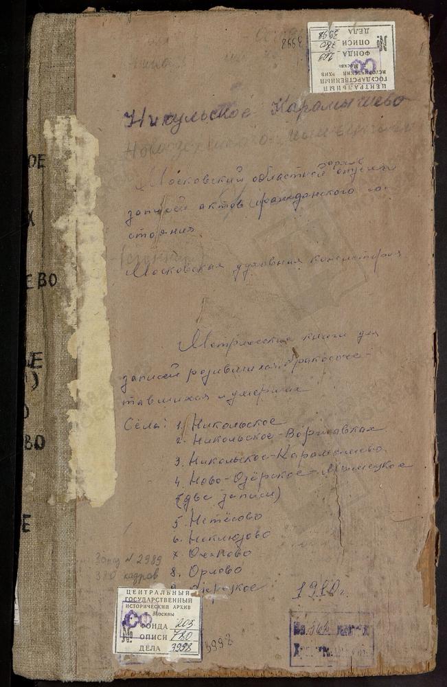 МЕТРИЧЕСКИЕ КНИГИ, МОСКОВСКАЯ ГУБЕРНИЯ, МОСКОВСКИЙ УЕЗД, НЕКЛЮДОВО СЕЛО, ВЛАДИМИРСКОЙ БМ ЦЕРКОВЬ. НЕТЕСОВО СЕЛО, ПРЕОБРАЖЕНСКАЯ ЦЕРКОВЬ. НИКОЛЬСКОЕ СЕЛО, БОГОЯВЛЕНСКАЯ ЦЕРКОВЬ. НИКУЛЬСКОЕ-КАРАМЫШЕВО СЕЛО, СВ. НИКОЛАЯ ЧУДОТВОРЦА ЦЕРКОВЬ....