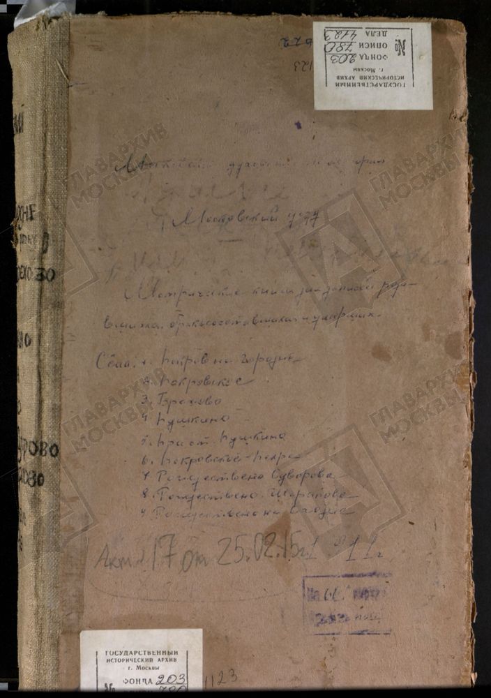 МЕТРИЧЕСКИЕ КНИГИ, МОСКОВСКАЯ ГУБЕРНИЯ, МОСКОВСКИЙ УЕЗД, ПОКРОВСКОЕ НА ГОРОДНЕ СЕЛО, ПОКРОВСКАЯ ЦЕРКОВЬ. ПОКРОВСКОЕ-БРЕХОВО СЕЛО, ПОКРОВСКАЯ ЦЕРКОВЬ. ПОКРОВСКОЕ-ПЕХРА СЕЛО, ПОКРОВСКАЯ ЦЕРКОВЬ. ПУШКИНО СЕЛО, СВ. НИКОЛАЯ ЧУДОТВОРЦА ЦЕРКОВЬ (л....