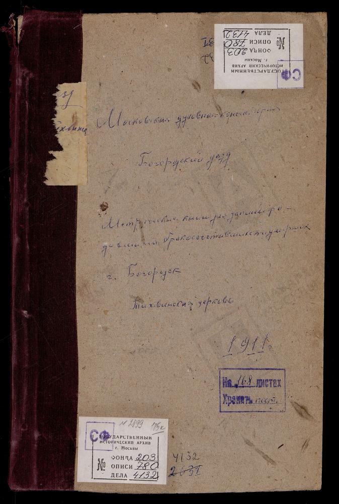 МЕТРИЧЕСКИЕ КНИГИ, МОСКОВСКАЯ ГУБЕРНИЯ, БОГОРОДСКИЙ УЕЗД, БОГОРДСК ГОРОД, ТИХВИНСКОЙ БМ ЦЕРКОВЬ – Титульная страница единицы хранения