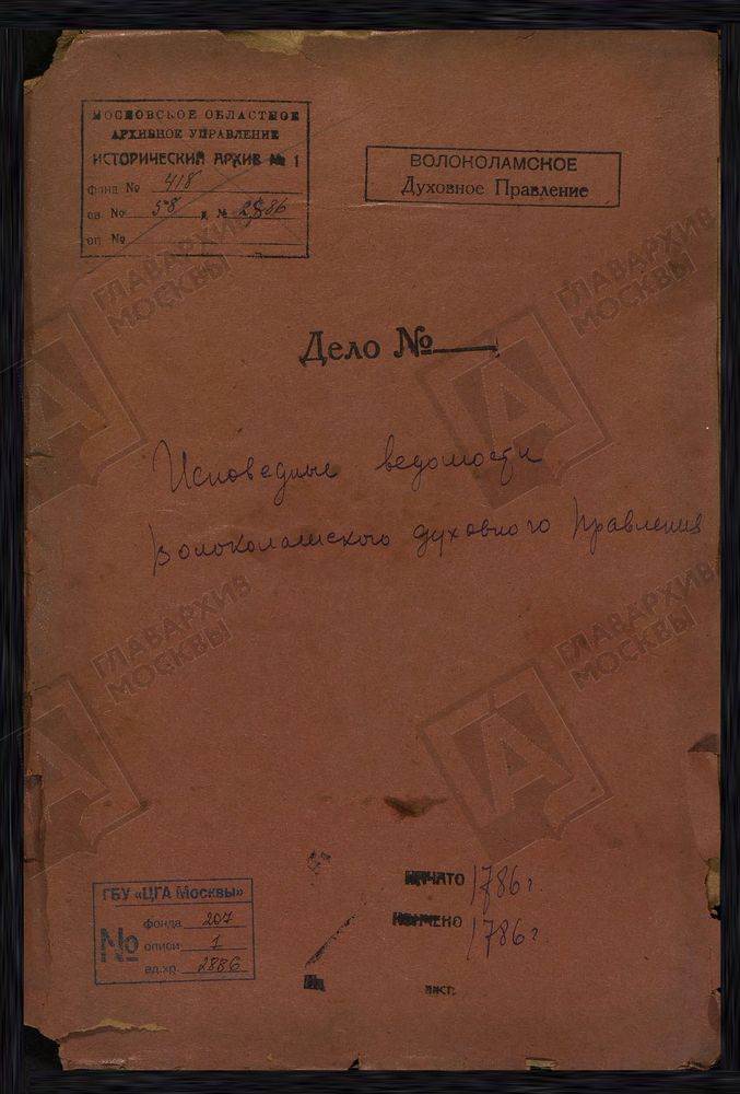 МОСКОВСКАЯ ГУБЕРНИЯ. ВОЛОКОЛАМСКИЙ УЕЗД. ВОЛОКОЛАМСКОЕ ДУХОВНОЕ ПРАВЛЕНИЕ. [Комментарии пользователей: г. Волоколамск и с. Никольское.] – Титульная страница единицы хранения