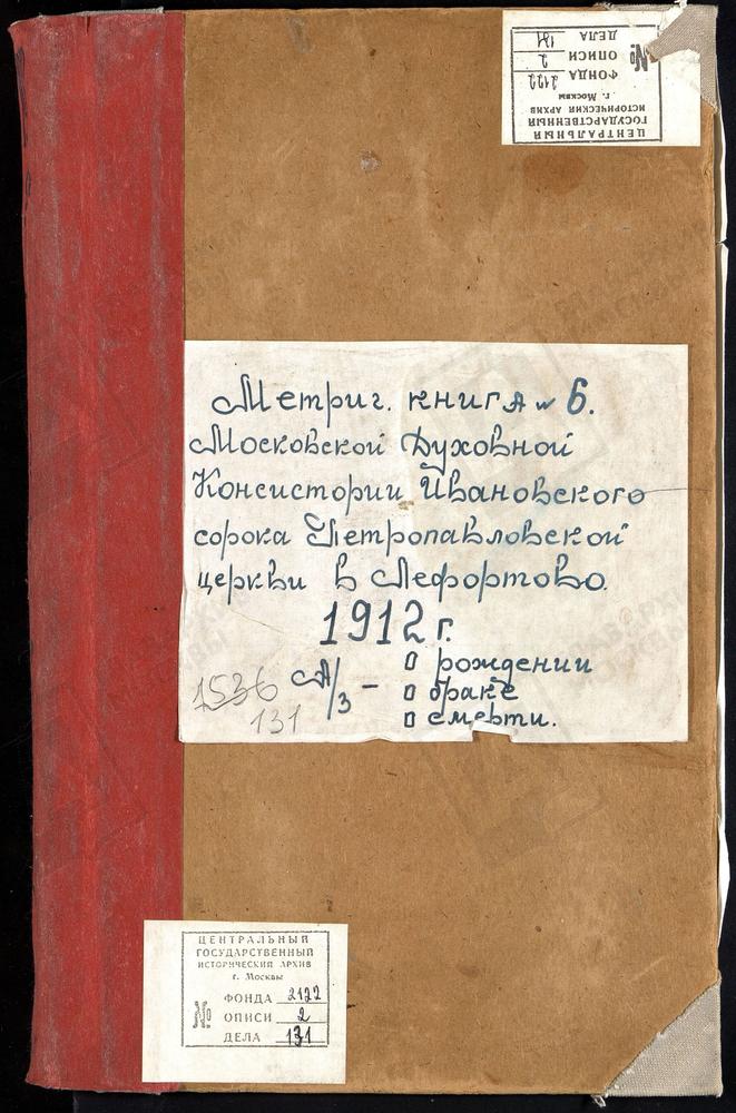 МЕТРИЧЕСКИЕ КНИГИ, МОСКВА, ИВАНОВСКИЙ СОРОК, ЦЕРКОВЬ ПЕТРОПАВЛОВСКАЯ В ЛЕФОРТОВЕ – Титульная страница единицы хранения