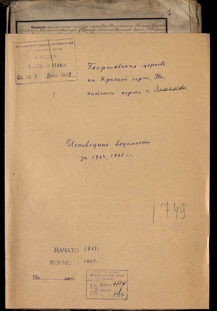 Исповедные ведомости, Москва, Никитский сорок, Георгиевская церковь на Красной Горке – Титульная страница единицы хранения