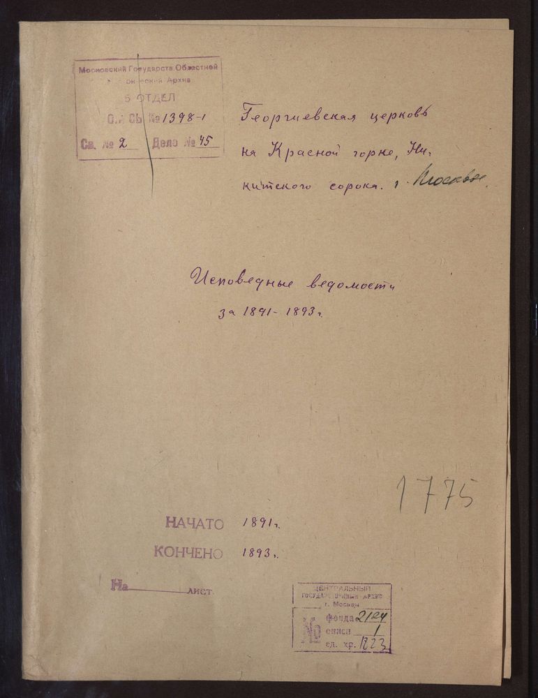 Исповедные ведомости, Москва, Никитский сорок, Георгиевская церковь на Красной Горке – Титульная страница единицы хранения