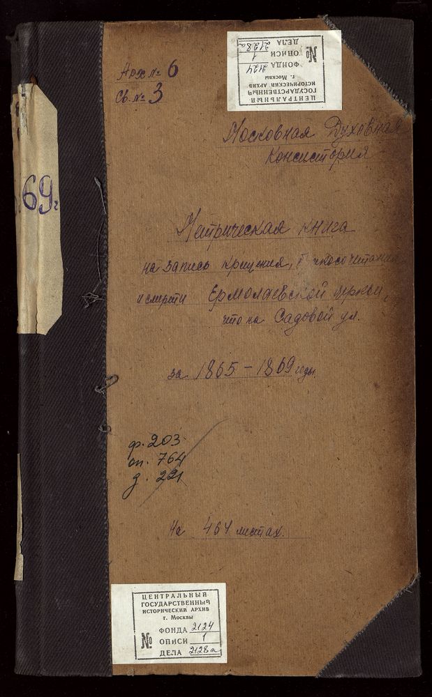 Метрические книги, Москва, Никитский сорок, Ермолаевская церковь на Садовой – Титульная страница единицы хранения