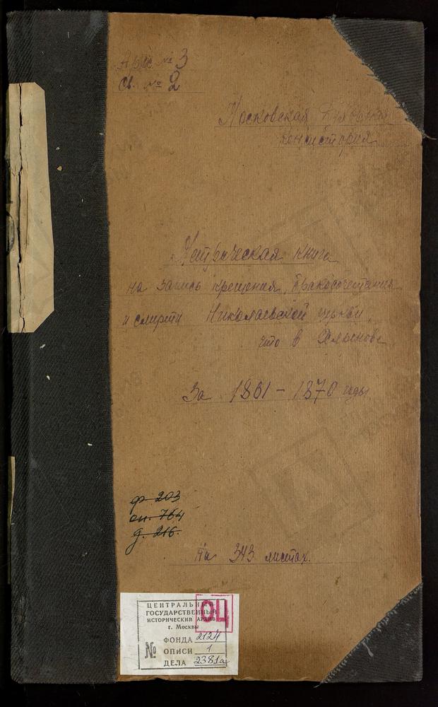 Метрические книги, Москва, Никитский сорок, Николаевская церковь в Хлынове – Титульная страница единицы хранения