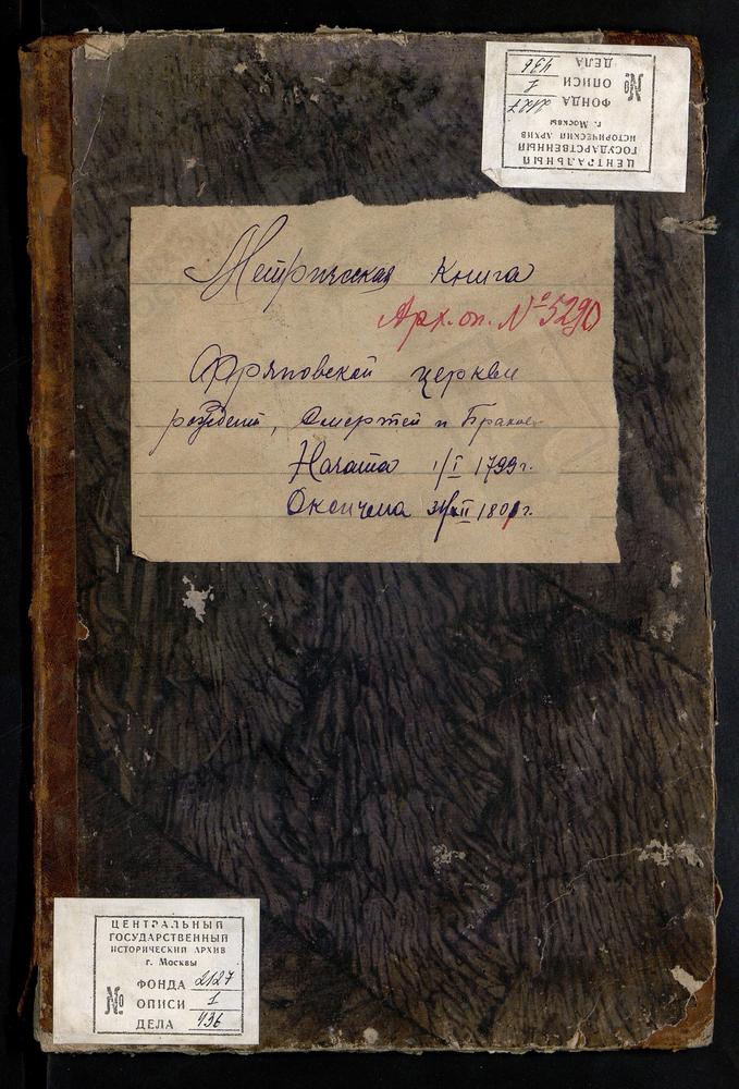 МЕТРИЧЕСКИЕ КНИГИ, МОСКОВСКАЯ ГУБЕРНИЯ, БОГОРОДСКИЙ УЕЗД, ФРЯНОВО СЕЛО, ПРЕДТЕЧЕВСКАЯ ЦЕРКОВЬ, МЕТРИЧЕСКАЯ КНИГА – Титульная страница единицы хранения