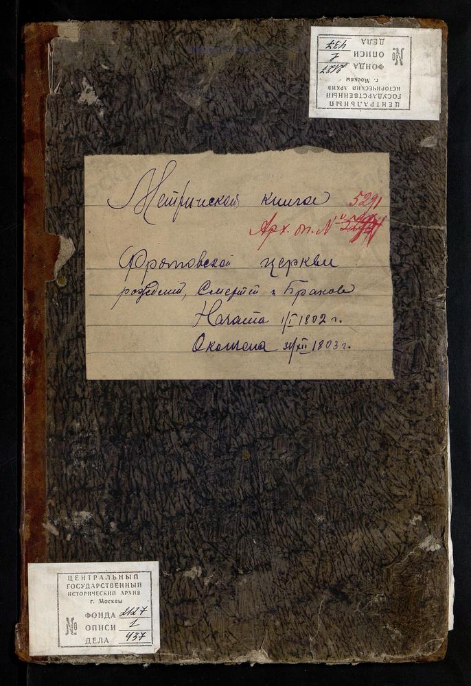 МЕТРИЧЕСКИЕ КНИГИ, МОСКОВСКАЯ ГУБЕРНИЯ, БОГОРОДСКИЙ УЕЗД, ФРЯНОВО СЕЛО, ПРЕДТЕЧЕВСКАЯ ЦЕРКОВЬ, МЕТРИЧЕСКАЯ КНИГА – Титульная страница единицы хранения