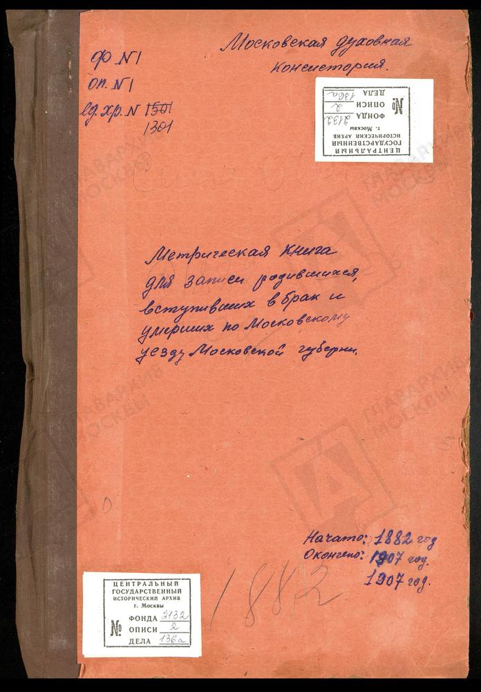 МЕТРИЧЕСКИЕ КНИГИ, МОСКОВСКАЯ ГУБЕРНИЯ, МОСКОВСКИЙ УЕЗД, ОЧАКОВО СЕЛО, ЦЕРКОВЬ СВЯТИТ. ДМИТРИЯ РОСТОВСКОГО (Ч.I) – Титульная страница единицы хранения