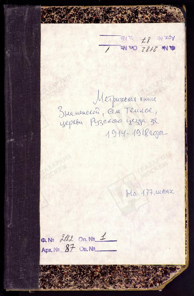 МЕТРИЧЕСКИЕ КНИГИ, МОСКОВСКАЯ ГУБЕРНИЯ, РУЗСКИЙ УЕЗД, ТЕПЛОЕ СЕЛО, ЗНАМЕНСКАЯ ЦЕРКОВЬ – Титульная страница единицы хранения