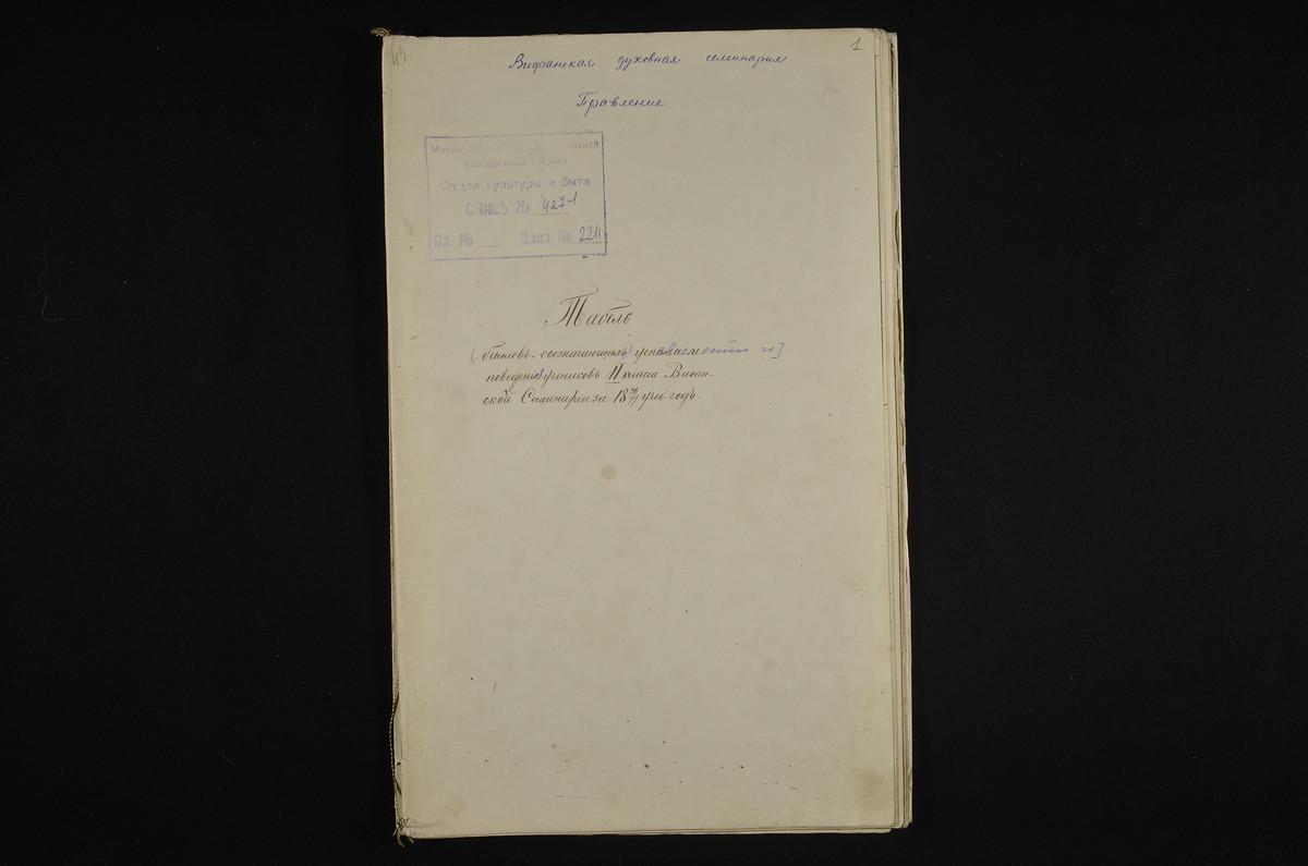 1876 ГОД, ПРАВЛЕНИЕ, ТАБЕЛЬ УСПЕВАЕМОСТИ И ПОВЕДЕНИЯ УЧЕНИКОВ II КЛАССА СЕМИНАРИИ ЗА 1876 - 1877 УЧЕБНЫЙ ГОД – Титульная страница единицы хранения