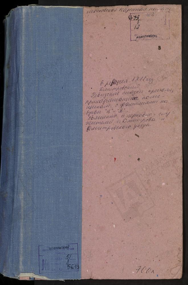 Ревизские сказки, Московская губерния, Дмитровский уезд, 6 ревизия, Ревизские сказки крестьян, принадлежащих помещикам с фамилиями на буквы "Н" - "Я"; священно - и церковнослужителей г. Дмитрова и Дмитровского у. по 6-й ревизии [Комментарии...