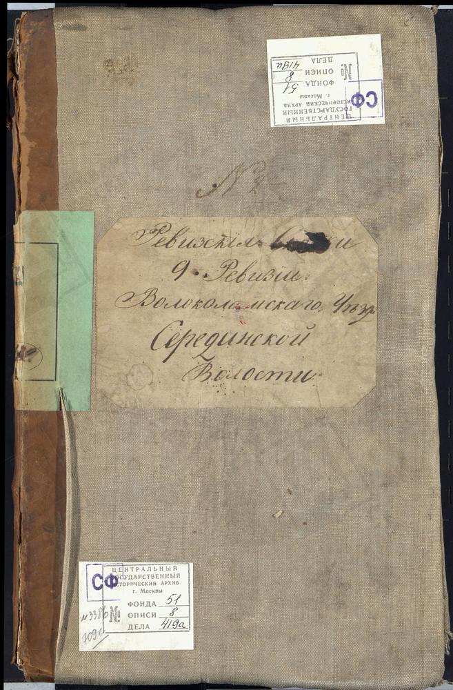 Ревизские сказки, Московская губерния, Волоколамский уезд, 9 ревизия, Ревизские сказки государственных крестьян селений Серединской вол. Волоколамского у. по 9-й ревизии [Комментарии пользователей: Никольского 388; Ядрово 432.] – Титульная...