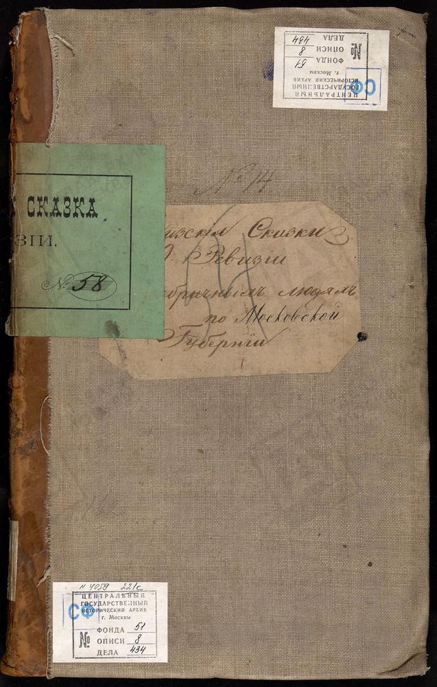 Ревизские сказки, Московская губерния, Звенигородский уезд, 9 ревизия, Ревизские сказки фабричных людей Звенигородского у. по 9-й ревизии – Титульная страница единицы хранения