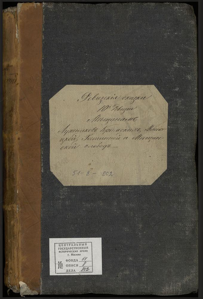 Ревизские сказки, Москва, 10 ревизия, Ревизские сказки мещан Лужников Крымских, Мясницкой, Гостинной, Мещанской слобод г. Москвы по 10-й ревизии – Титульная страница единицы хранения