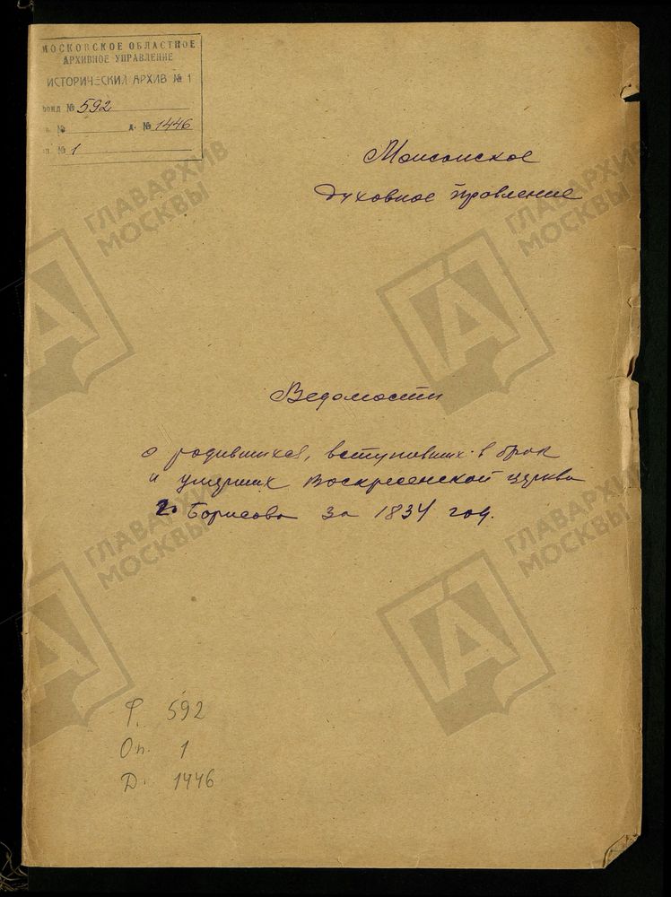 МЕТРИЧЕСКИЕ КНИГИ, МОСКОВСКАЯ ГУБЕРНИЯ, МОЖАЙСКИЙ УЕЗД, ЦЕРКОВЬ ВОСКРЕСЕНСКАЯ СЕЛА БОРИС-ГОРОДКА – Титульная страница единицы хранения