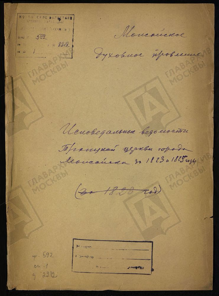 ИСПОВЕДНЫЕ ВЕДОМОСТИ, МОСКОВСКАЯ ГУБЕРНИЯ, МОЖАЙСКИЙ УЕЗД, ЦЕРКОВЬ ТРОИЦКАЯ ГОРОДА МОЖАЙСКА – Титульная страница единицы хранения