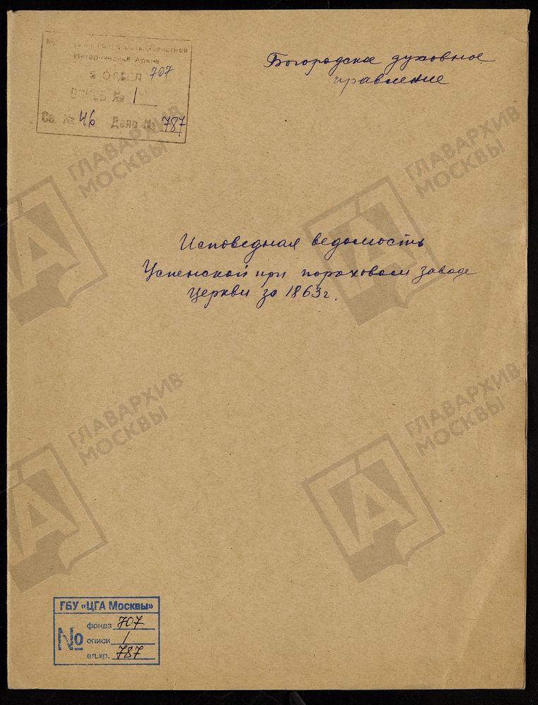 МОСКОВСКАЯ ГУБЕРНИЯ. БОГОРОДСКИЙ УЕЗД. УСПЕНСКАЯ ПРИ ПОРОХОВОМ ЗАВОДЕ ЦЕРКОВЬ. – Титульная страница единицы хранения