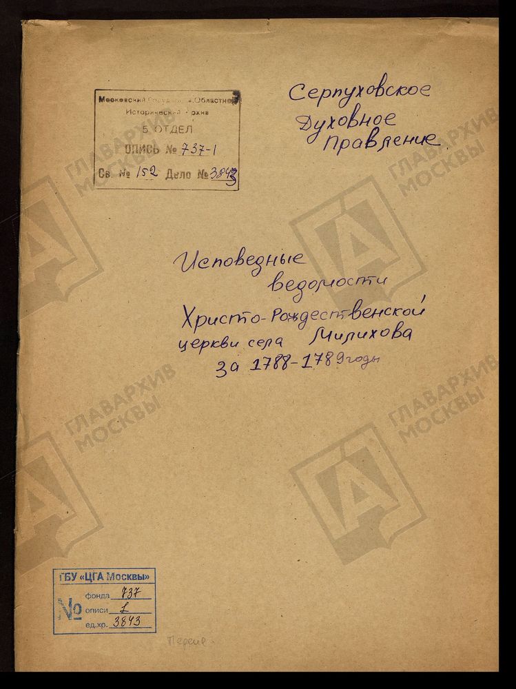 МОСКОВСКАЯ ГУБЕРНИЯ. СЕРПУХОВСКИЙ УЕЗД. ЦЕРКОВЬ ХРИСТОРОЖДЕСТВЕНСКАЯ СЕЛА МЕЛИХОВА. – Титульная страница единицы хранения