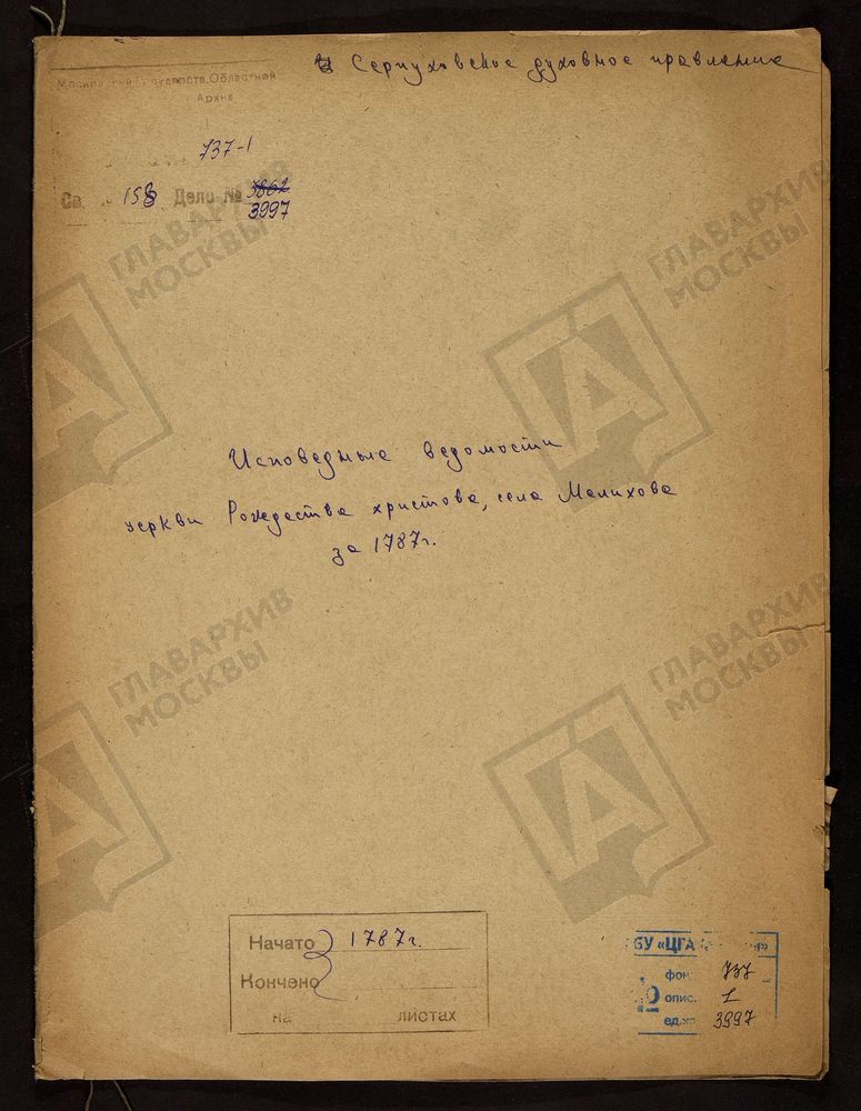 МОСКОВСКАЯ ГУБЕРНИЯ. СЕРПУХОВСКИЙ УЕЗД. ЦЕРКВИ РОЖДЕСТВА ХРИСТОВА СЕЛА МЕЛИХОВА. – Титульная страница единицы хранения
